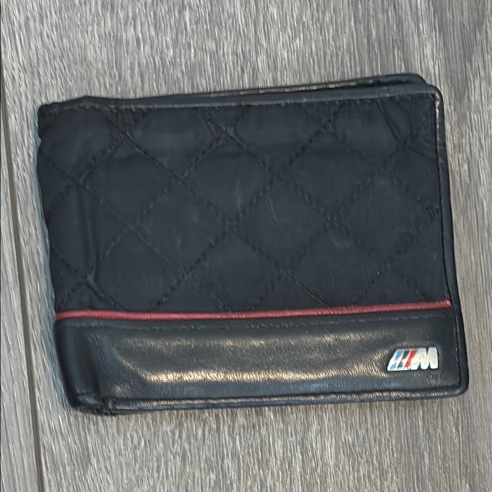 Black Quilted Nylon and Leather Wallet with Red Accent - BMW M series